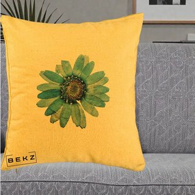 Perna Decorativa Floare Margareta Albastra Acuarela, 40x40 cm, Galben, Husa Detasabila, Perna Inclusa, BEKZ®