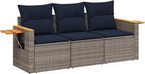 vidaXL Set canapea de grădină cu perne, 3 piese, gri, poliratan