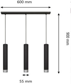 Lustră LED pe cablu TUBA 3xGU10/4,8W/230V negru/crom lucios