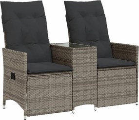 vidaXL Canapea de grădină rabatabilă 2 locuri cu masă gri poliratan