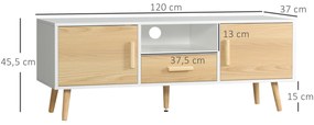 HOMCOM Mobilier TV banc TV suport TV pentru televizoare până la 46 de inch de stil scandinav cu 1 sertar, 2 dulapuri, 1 nișă, 1 pasacabluri - 120 x 37 x 45,5 cm | Aosom Romania
