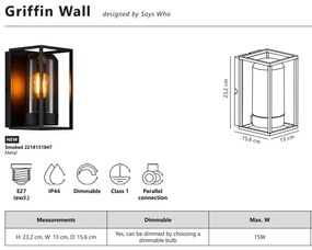 Aplica de perete exterior IP44 design modern Griffin Smoked