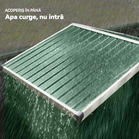 Outsunny Căsuță de Grădină 1.1m² din Oțel Galvanizat, Căsuță de Depozitare cu Ușă Glisantă Blocabilă, Acoperiș Înclinat, Mănuși, Căsuță de Unelte, 136x87x179 cm, Verde | Aosom Romania