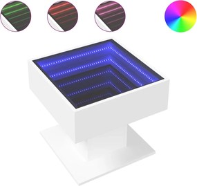 vidaXL Măsuță de cafea cu LED, alb, 50x50x45 cm, lemn prelucrat