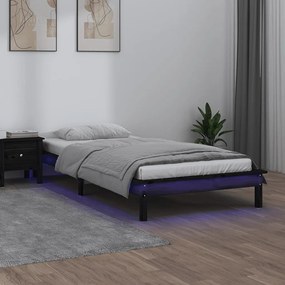 Cadru de pat mic Single 2FT6 cu LED negru 75x190 cm lemn masiv Negru, 75 x 190 cm