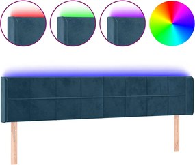 vidaXL Tăblie de pat cu LED, albastru închis, 203x16x78/88 cm, catifea