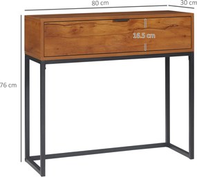 HOMCOM Consola pentru hol cu sertar, masa consola din lemn cu picioare din otel, 80x30x76cm, maro si negru | Aosom Romania