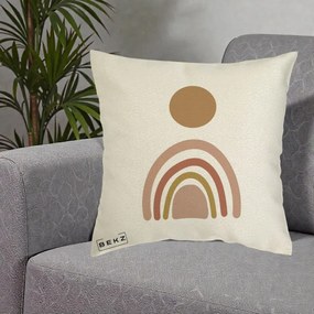 Perna Decorativa Boho Rainbow Sun, 40x40 cm, Ecru, Husa Detasabila, Perna Inclusa, BEKZ®