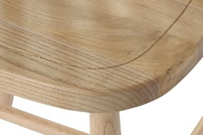 Scaun dining din lemn de ulm, natur, cu spătar înalt din lemn și șezut curbat, finisaj natural, 90 x 45 x 42 cm, „Rosalie”