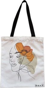 Sacosa de Panza pentru Cumparaturi, Geanta Tote, Flower Lady 12, Cu fermoar, 38x34.5 cm, Alba, BEKZ®