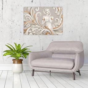 Tablou pe sticlă - Imagine a zeiței într-un fundal ornamental (70x50 cm)