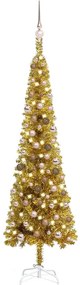Set brad de Craciun subtire cu LED-uri si globuri auriu 180 cm 1, gold and rose, 180 cm