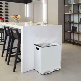 Coș de gunoi alb mat pentru reciclare/cu pedală 2x20 l din oțel Aliya – Spirella