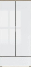 Dulap ZELE, alb lucios/stejar wotan, PAL, cu 2 usi, 91x57x195 cm