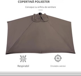 Outsunny Umbrelă Perete Semi Circulară Deschidere Manivela Economie Spațiu Terasă Balcon Cafeniu | Aosom Romania