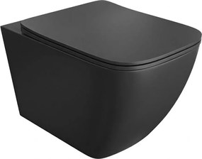 Set vas WC suspendat Rune Dagny Rimless negru mat si capac slim softclose