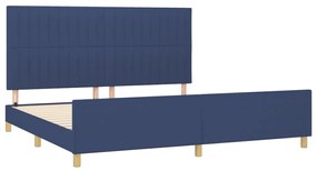 Cadru de pat cu tablie, albastru, 200x200 cm, textil Albastru, 200 x 200 cm, Benzi verticale