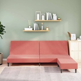 3080494 vidaXL Canapea extensibilă cu taburet, cu 2 locuri, roz, catifea