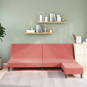 3080494 vidaXL Canapea extensibilă cu taburet, cu 2 locuri, roz, catifea