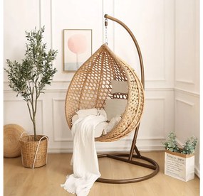 OFERTA Scaun balansoar suspendat maro deschis TROPIKAL cu suport, a doua calitate