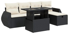 3327886 vidaXL Set mobilier de grădină cu perne, 6 piese, negru, poliratan