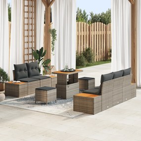 Set de sofa de grădină vidaXL 8 Piese cu Perne Gri Poliratan Acacia