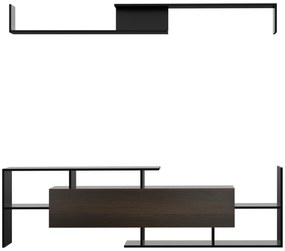 HOMCOM Ansamblu mobilier TV cu banc și raft de perete stil contemporan 153,6L cm - negru | Aosom Romania