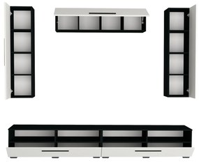 Living haaus Haga V19, Alb Lucios/Negru, MDF, L 240 cm