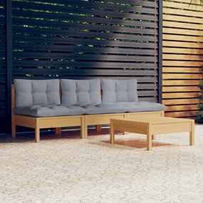 Set mobilier gradina cu perne gri, 4 piese, lemn de pin Maro  si gri, 1