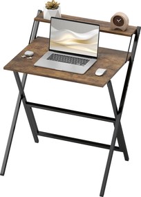 HOMCOM Birou pliabil 65,5 x 45 cm cu etajeră de depozitare pentru cameră, spații mici, maro rustic | Aosom Romania