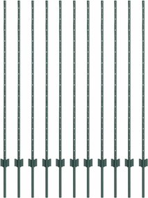 vidaXL Stâlp de gard. 11 pcs Verde 140 cm Oțel