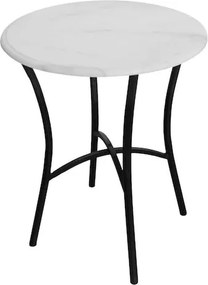 Măsuță de cafea din marmură albă antichizată cu structură din metal negru, 45 × 55 cm, „Harry"
