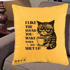 Perna Decorativa I Like the Sound You Make Pisica, 40x40 cm, Galben, Husa Detasabila, Perna Inclusa, BEKZ®