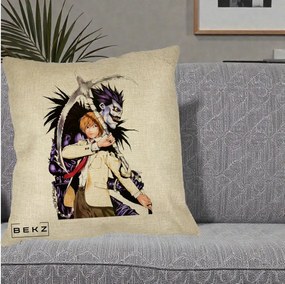 Perna Personalizata Death Note Light si Ryuk Duo, 40x40 cm, Crem, Husa Detasabila, Perna Inclusa, BEKZ®