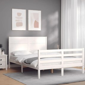 3194612 vidaXL Cadru de pat cu tăblie, dublu, alb, lemn masiv