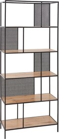 Biblioteca LEON, negru/stejar, 76x33x180 cm