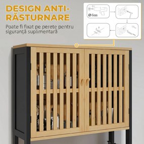 HOMCOM Dulap Baie cu Economie de Spațiu, Dulap Deasupra Toaletei cu 2 Uși și Raft Deschis, 60x21,5x172 cm, Lemn Natural | Aosom Romania