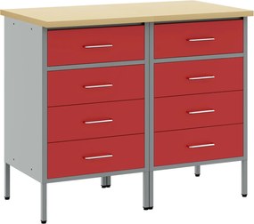 vidaXL Dulap de lucru cu sertar 2 pcs Roșu și gri 100 x 55 x 85 cm