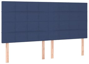 Pat cu arcuri, saltea si LED, albastru, 200x200 cm, textil Albastru, 200 x 200 cm, Cu blocuri patrate