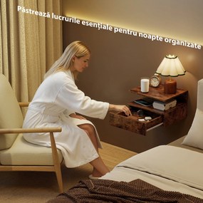 HOMCOM Set de 2 Noptiere Suspendate cu Sertar și Raft Deschis, 35x32x22.5 cm, Maro Rustic | Aosom Romania