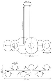 Candelabru suspendat pe cablu ELEMENTI 6xG9/8W/230V bej