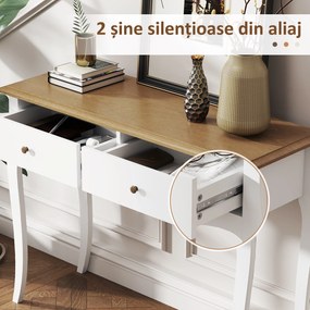 HOMCOM Masă Consolă Modernă cu 2 Sertare, Consolă de Intrare din MDF și PAL, 100x35x76,5 cm, Alb | Aosom Romania