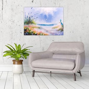 Tablou pe sticlă - Plaja romantică, pictură în ulei (70x50 cm)