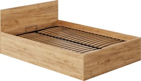Pat cu somieră metalic şi spaţiu de depozitare, 140x200, stejar craft auriu, DOLI