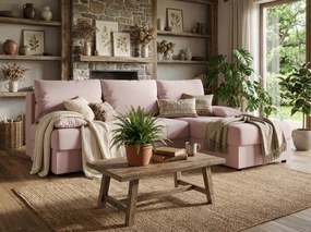 Coltar extensibil de colt VENORIA SLIM, roz pudra, reversibil, 200x143 cm + 2 perne GRATUIT