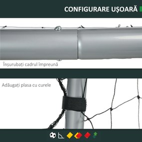 SPORTNOW Poarta de fotbal 8ft x 5ft, Plasa de fotbal pentru gradina cu tarusi de sol, montare rapida si simpla, Poarta pentru antrenament