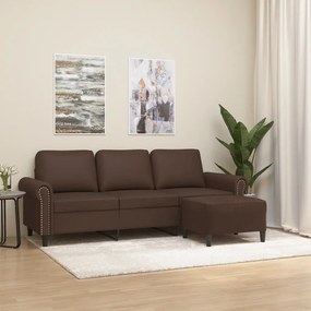 Canapea cu 3 locuri și taburet, maro, 180 cm, piele ecologică