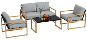 Outsunny Set Mobilier de Grădină din 4 Piese, cu Canapea de 2 Locuri, 2 Fotolii și Măsuță de Cafea, 123.5x75x73 cm, Gri | Aosom Romania