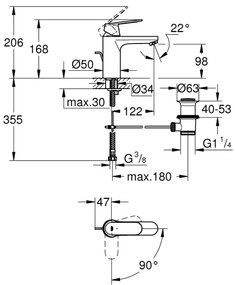 GROHE EuroSmart Cosmopolitan 2339600E – baterie pentru lavoar DN 15, mărime M, crom