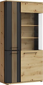 Vitrina MOLTO ML2, stejar artisan/negru, PAL/sticla, cu iluminare LED,